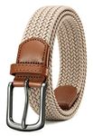 CHAOREN Elastic Braided Golf Belt for Men - Mens Casual Woven Stretch Belts 1 3/8" - For Golf Pants Casual Shorts Jeans, Gun / Khaki, (Fits Waist 32"-33")