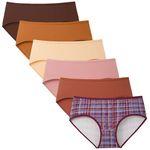 INNERSY Women's Mid Rise Tagless Plain Color Full Coverage Cotton Hipster Panties 6-Pack(Caramel Macchiato,Medium)