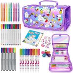weirtoya Unicorns Gifts for Girls Washable Fruit Scented Markers Set with Unicorn Pencil Case Unicorn Stickers Stamps Coloring Book, Birthday Gifts Art Supplies Christmas Gifts for 4-9 Years Girls
