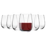 Argon Tableware 6X 475ml Stemless Wine Glasses Set - 'Corto' Range - Large Modern Style Picnic & Party Glass Tumblers for Red, White & Rose Wine