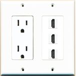 RiteAV - 15 Amp Power Outlet 3 Port HDMI Decora Wall Plate