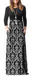 HAOMEILI Women's Casual Long/Short Sleeve Maxi Dress with Pockets 3X-Large Black White