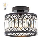 Rpzloila Crystal Ceiling Light Fixture, Modern Semi Flush Mount Ceiling Light,Crystal Chandelier for Kitchen Bedroom Bathroom Entryway Black (Bulb Included)