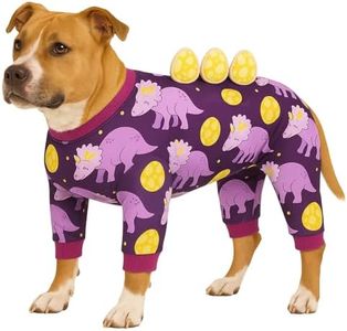 LovinPet Large Dog Pajamas, Four-Leg Stretch Onesie Bodysuit, Lightweight UV-Shielding Pajamas, Anti-Lick Calming Recovery Suit for Surgery, 3D Dino Egg Spikes, Easy on/Off, Purple, XXL