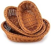 Yarlung 3 Pack Poly-Wicker Woven Breads Serving Baskets, Stackable Imitation Rattan Fruit Baskets for Food Display, Vegetables, Home, Kitchen, Restaurant, Outdoor, Brown, Oval, 3 Size