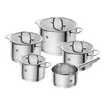 ZWILLING TrueFlow Stainless Steel Pot Set, 5 Pieces, Pouring Function, Suitable for Induction, Silver