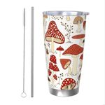 CHASOEA Cute Mushroom Tumbler 20oz Plants Stainless Steel Vacuum Insulated Tumblers with Lid and Straw Travel Coffee Mug Tea Wine Cups Water Bottle Gifts for Women Mushroom Lovers