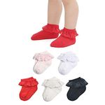 Marchare Baby Lace Socks 5 Pack Newborn Baby Girls' Ruffle Frilly Socks Eyelet Cotton Princess Socks,Black/White/Cream/Pink/Red 0-3 Months