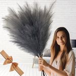 Grey Pampas Grass Fluffy Faux Large Pampas Grass Grey Artificial Pampas Grass UK Large Plants Grey Feathers Decorative Home Accessories Large Ornaments For Floor Vase Room Décor