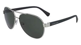 Calvin Klein Men's Aviator with Solid Lens Sunglasses, Silver/Green, 60mm, 14mm, 140mm