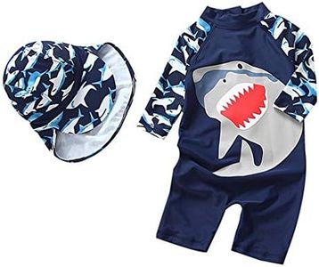 DNggAND Baby Boys Swimsuit One Piece Toddlers Zipper Bathing Suit Swimwear with Hat Rash Guard Surfing Suit UPF 50+, Navy, 9-18 Months