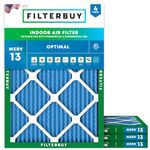 Filterbuy 18x25x1 Air Filter MERV 13 Optimal Defense (4-Pack), Pleated HVAC AC Furnace Air Filters Replacement (Actual Size: 17.50 x 24.50 x 0.75 Inches)