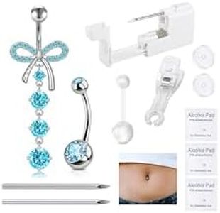 DJCIW 12PCS Belly Button Piercing Kit,316L Stainless Steel 13G Piercing Gun Piercing Needles Navel Piercing Gun Kit with 14G Silvery Blue CZ Butterfly Belly Button Ring for Women 10mm 12mm 14mm