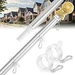 Flag Pole Kit 6 Foot Tangle Free Spinning Flag Pole Heavy Duty Flagpole Outdoor House & Porch Use, Toughened Aluminum with Two Ring Clips Suitable for Residential & Outside House (Silver)