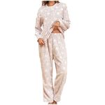 Women's Pyjama Sets Warm Thicken Soft Pyjamas for Women Fleece Long Sleeve Sleepwear Tops and Pants Pajamas Fluffy Pyjamas 2Pc Heart Graphic Nightwear Womens Loungewear Winter Women's Pjs Set 2 Piece