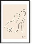 HAUS AND HUES Picasso Line Drawing Poster - Pablo Picasso Abstract Woman Wall Art, Woman Silhouette Minimalist Line Art. Female Figure Wall Print (Black Frame, 24x36)