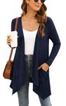 Women Plus Size Casual Open Front Knit Cardigans Lightweight Summer Soft Relaxed Fit Long Sleeve Cardigan Side Pocket Solid Drape Duster,Navy Blue,3XL