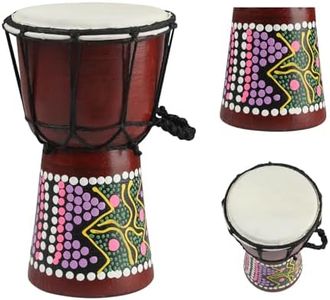 Wood Djembe Drum, 4.5'' x 8''Carved Mahogany African Drums with Goatskin Drumhead, West African Styled Professional Djembe Hand Drum for Kids and Adults Beginners