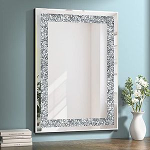 GOAND Crystal Decorative Mirror-28 x20 Rectangle Gorgeous Silver Mirror, Crush Diamond Mirror for Wall Decoration Bedroom, Hallway, Dining Room