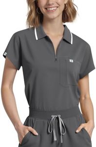 Eadflie Women's Scrub Tops - Cropped Zip-Front Polo Scrub Top - Medical Scrub Top with Chest Pocket, Pen Slot, Side Vents - (Dark Grey/2XL)