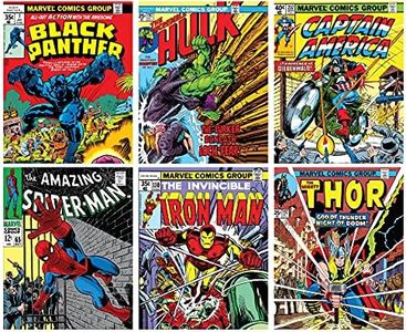 Superhero Wall Art – Superhero Vintage Comic Books Decor Unframed Set of 6 Prints, 8x10 Inch, Super Heroes Poster Room Decor, Vintage Posters for Kids Adults Boys Bedroom (Yellow)