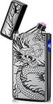 Electric Lighter,USB C Rechargeable Dragon Lighter with Dual Arc Plasma,Windproof Lighter Type-C Chargeable,Cool Lighter Flame-less with Large Capacity Battery and Pocket Size for Candles and Camping(New Black Dragon)