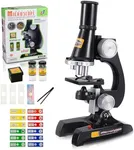 Science Kits for Kids Beginner Microscope with LED 100X 400X and 1200X-Include Sample Prepared Slides 12pc- Educational Toy Birthday Valentine's Day Gift Black