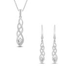 Amazon Collection Sterling Silver Diamond Twist Pendant Necklace and Earrings Box Set (1/5 cttw), 18"