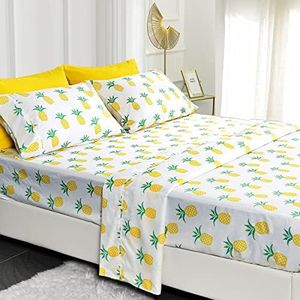 American Home Collection 6 Piece Bedding Sheets & Pillowcases Set - 14 Inches Deep Pocket - Double Brushed Microfiber Bedsheets for Extra Soft - Wrinkle Resistant (Queen, Pineapple)