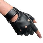 Lystaii Men Fingerless PU Leather Gloves Driving Gloves Steampunk Gothic Half Finger Hook-Loop Mittens Motorcycle Glove Outdoor Sport Performance Costume Fingerless Gloves