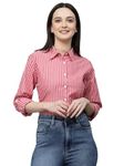 Style Quotient Women Red and White Stripe Polycotton Regular Formal Shirt