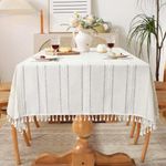 Dremisland Cotton Linen Tablecloth Rectangular Solid Color Stitching Tassel Large Table Cloth Dust-Proof Shrink-Proof Embroidery Table Cover for Kitchen Dinning Picnic Tabletop Decor