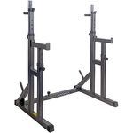 GYM MASTER Fully Adjustable Heavy Duty Squat & Bench Press Rack With Multi Position Spotter, Dip Bars & Weight Plate Holders