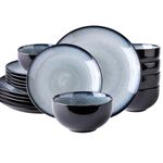 LeRatio Ceramic Dinnerware Sets of 6,Stoneware Plates and Bowls Sets,Handmade Reactive Glaze Dishes Set,Chip Resistant and Scratch Resistant | Oven&Dishwasher & Microwave Safe-Gray White(18PCS)