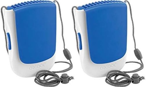 O2COOL Deluxe Necklace Fan | Battery Powered, Hands-Free Personal Cooling Fan w/Adjustable Lanyard, Table Top Stand + Wearable Clip (Blue (2 Pack))