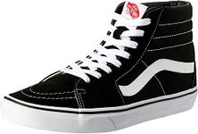 VANS Sk8-Hi Unisex Casual High-Top Skate Shoes, Comfortable and Durable in Signature Waffle Rubber Sole, Black/Black/White Canvas, 10 Women/8.5 Men