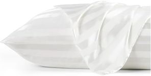 Bedsure Satin Pillowcase with Zipper 2 Pack Queen Size 20''x30'' - Similar to Silk Pillowcases for Hair and Skin, Silky & Soft Zip Satin Pillow Case Set of 2 (White Striped, 20x30 Inches)