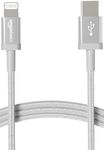 Amazon Basics USB-C to Lightning Cable, Nylon Braided Cord, MFi Certified Charger for Apple iPhone 14 13 12 11 X Xs Pro, Pro Max, Plus, iPad, 1.8 m, Silver