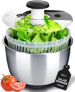 Stainless Steel Pump Salad Spinner Large - Easy Compact Kitchen Tool - Stainless Steel Bowl, Drain & Colander - Lettuce Spinner, Vegetable Dryer, Fruit Washer, Pasta & Fries Produce Strainer - 6.33 Qt