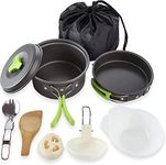 Cluemart Camping Cookware Set Outdoor Portable Oxidized Aluminum Alloy Camping Fishing Picnic Barbecue Cooking Set Backpacking Pans Pot Mess Kit Cooking Equipment Cookset Tableware (Black, 1 Person)