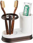 mDesign Decorative Bathroom Dental Storage Organizer Holder Stand for Electric Spin Toothbrush/Toothpaste - Compact Design for Countertop and Vanity, Holds 4 Standard Brushes - White/Bronze