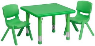 Flash Furniture Square Activity Table Set, 24"W x 24"D x 14.50" - 23.75"H, Green