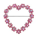 Romantic Wedding Holiday Pink Glittering Crystal Bridal Fashion Large Statement Open Heart Shaped Flower Brooch Pin for Women Rhodium Plated Alloy