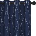 Deconovo Curtains for Living Room, 108 Inches Long, Pack of 2 - Thermal Insulated Curtains, Window Panels with Wave Line and Dots Pattern (52 x 108 Inch, Navy Blue, Set of 2)