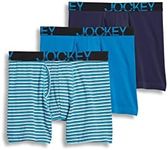 Jockey Men's Underwear ActiveStretchTM Midway Brief - 3-Pack, True Navy/White and Blue Stripe/Turquoise, L