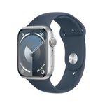 Apple Watch Series 9 [GPS 45mm] Smartwatch with Silver Aluminium Case with Storm Blue Sport Band. Fitness Tracker, Blood Oxygen & ECG Apps, Water-Resistant - M/L