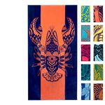 Nova Blue Lobster Beach Towel (34 X 63) - Solid Color Beach Towel Made from 100% Cotton – Coral Stripe Large Beach Towel with Tropical Design – Extra Large, XL Beach Blanket