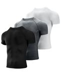 Niksa Men's Compression Shirts 3 Pack,Short Sleeve Athletic Compression Tops Cool Dry Workout T Shirt, Black/Grey/White 3pack, Medium