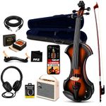 Pyle 4/4 Silent Electric Violin with Amplifier Kit, Solid Wood Fiddle with 10W Amp and Complete Accessories, Full Size Orchestral String Instrument For Beginner & Professional Use