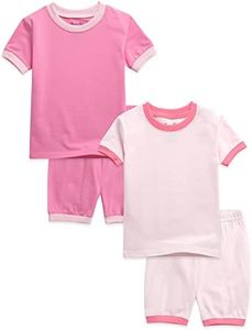 VAENAIT BABY Kids Junior Pajama Cotton Summer Short Sleepwear Pjs 4pcs Set Macaron Hotpink+Lightpink XXS